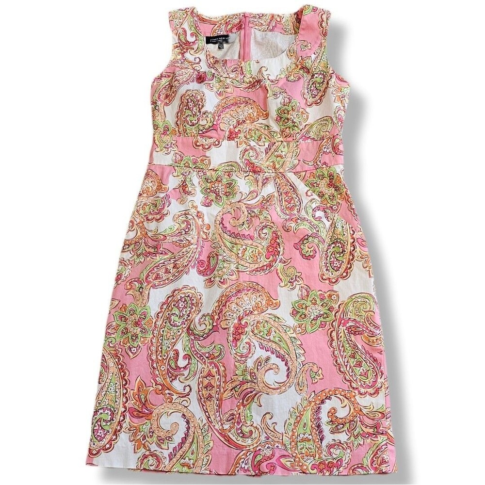 Jones New York Pink Paisley Sleeveless Dress 4 Pink Orange Preppy Spring Easter